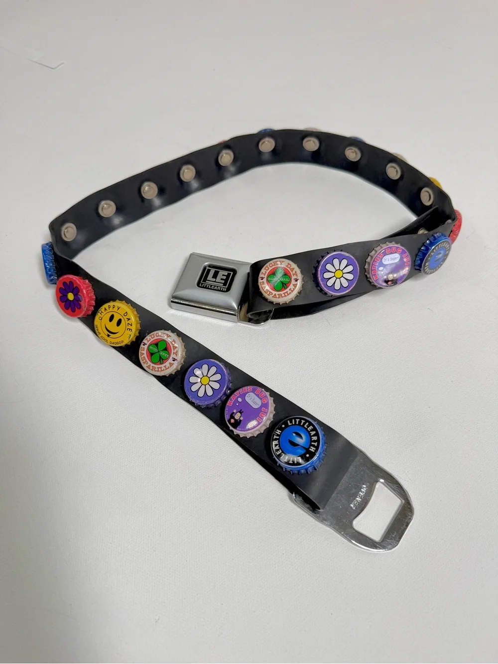 Vintage Little Earth Bottle Cap Rubber Seatbelt Fashion Adjustable Belt Unisex